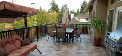 Outdoor seating area with patio furniture