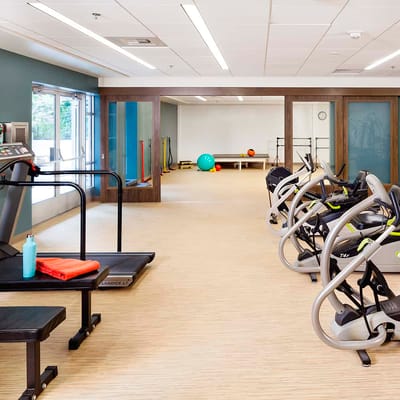 Interior view of a fitness area with exercise equipment