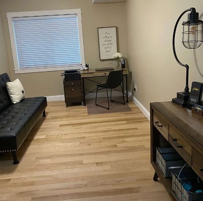 Bright, minimalist interior of a room with furniture