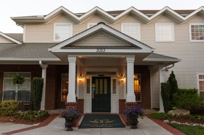 Exterior view of a senior living facility entrance