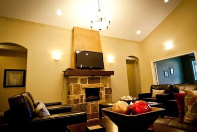 Interior view of a cozy lounge area with seating