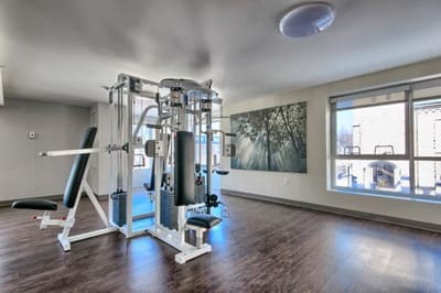 Interior view of a fitness area with gym equipment