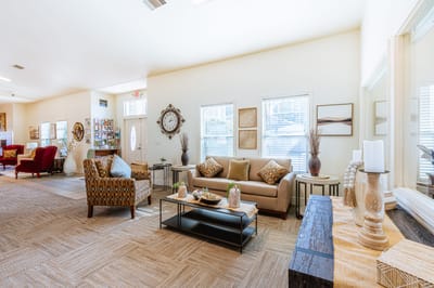 Bright and inviting common area with seating