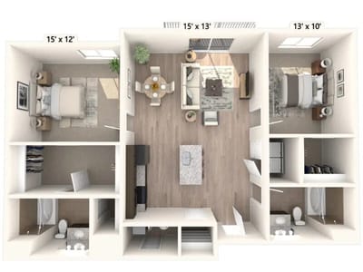 Architectural floor plan of a resident unit layout