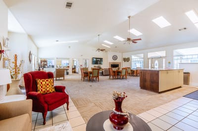A bright common area with comfortable seating