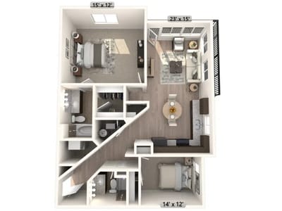 Architectural floor plan of a senior living unit