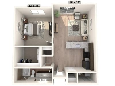 Architectural floor plan of a resident unit layout