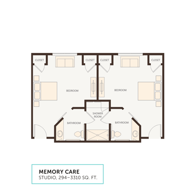 Architectural floor plan for memory care studio