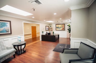 Interior view of the facility's common area with seating