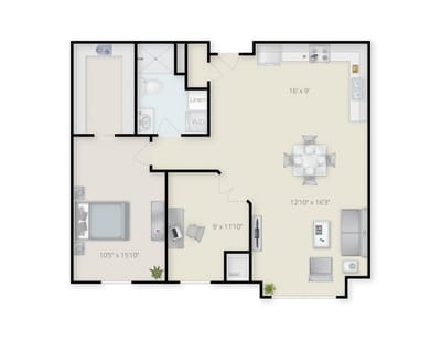 Architectural floor plan illustrating a resident unit layout