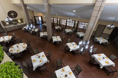 Dining room set up for a meal service