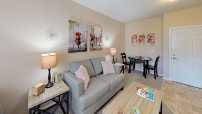 Bright living room area with cozy furnishings