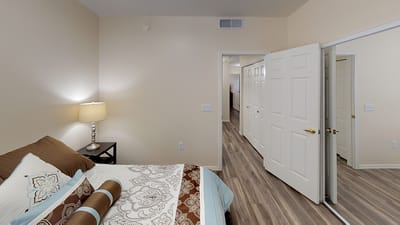A well-furnished private resident room with modern decor