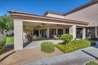 Outdoor seating area of the assisted living facility