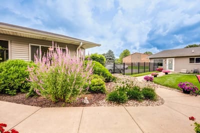 Beautiful garden with flowers and walking paths