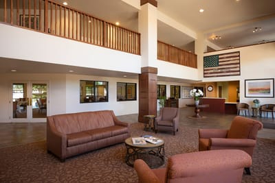 Interior view of a welcoming common area with seating