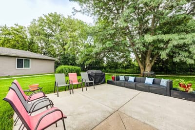 Outdoor seating area with patio furniture
