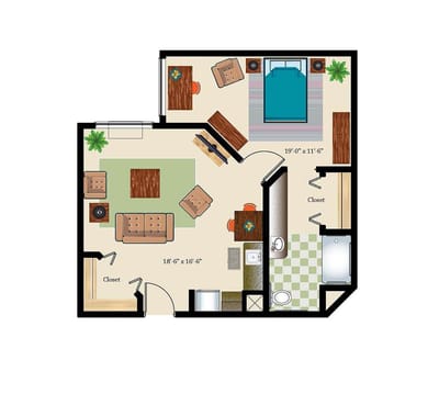 Architectural floor plan of a resident unit