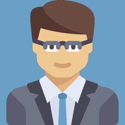 Cartoon-style depiction of a man in a suit and glasses