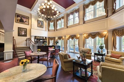 Bright common area with elegant decor and seating
