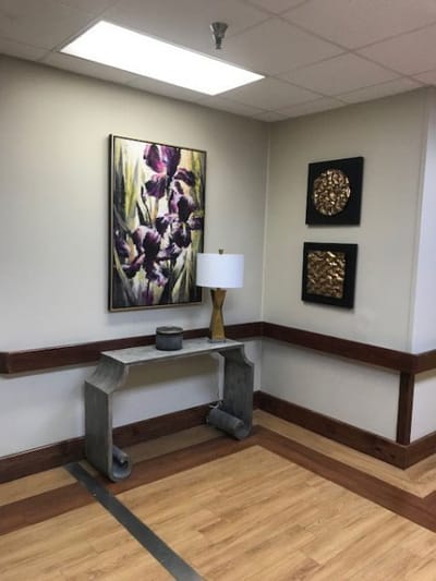 Decorative corner of an interior space with artwork