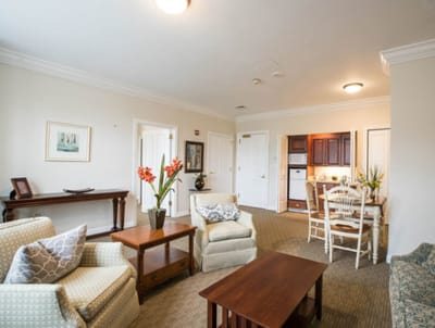 Cozy interior of a resident room with furniture and decor