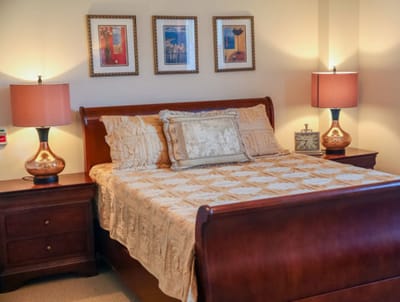 Well-decorated bedroom in an assisted living facility