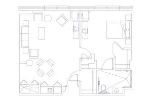 Architectural floor plan of a resident unit