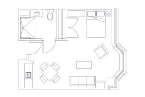 Architectural floor plan of a resident room