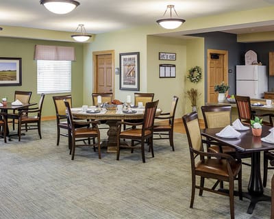 Dining area set up for a meal service