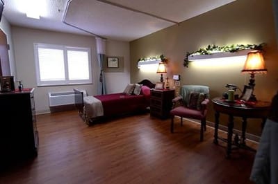 Cozy resident room with warm lighting