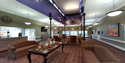 Interior view of a common area with seating and decor