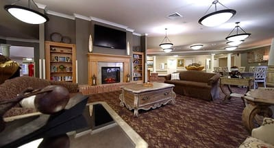 Cozy common area with fireplace and seating