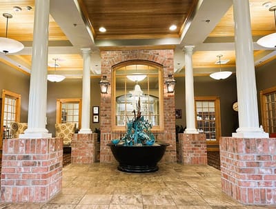 Interior view of a welcoming community lobby with seating