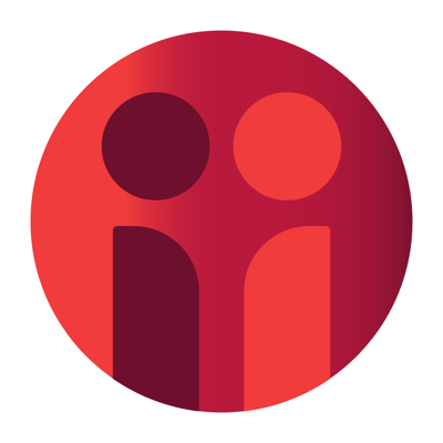 Circular logo featuring two abstract figures