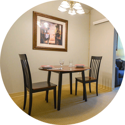 Cozy dining setup with a table and chairs