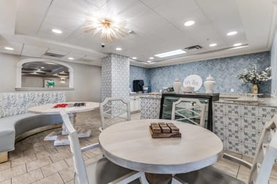 Bright and inviting common area with seating