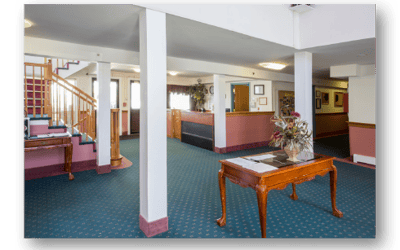Interior view of a lobby with seating areas