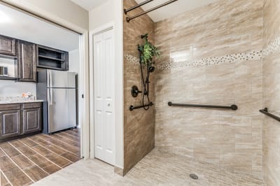 Standard shower area in a senior living unit