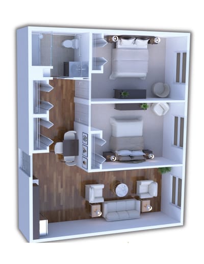 Architectural floor plan of a resident suite layout