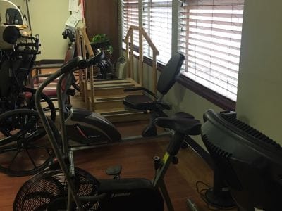 Interior view of a fitness area with exercise equipment