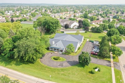 Aerial view of the Maple Meadows Assisted Living building and grounds