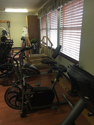 Interior fitness area with exercise equipment