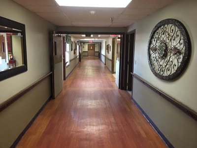 A hallway in the assisted living facility