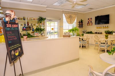 Bright, welcoming ice cream parlor area in the facility