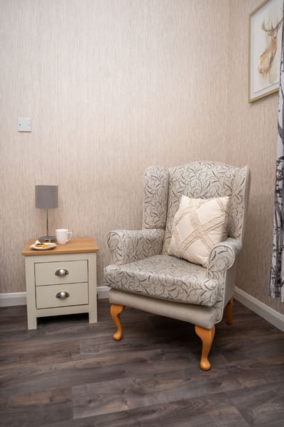 Cozy interior lounge chair with a side table