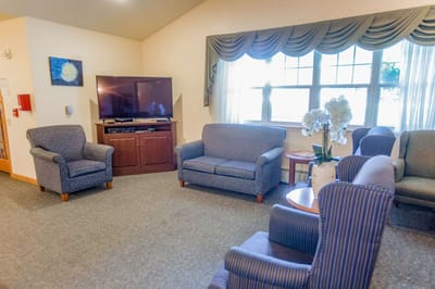 Bright common area with comfortable seating