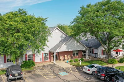 Aerial view of McFarland Villa Assisted Living with outdoor space
