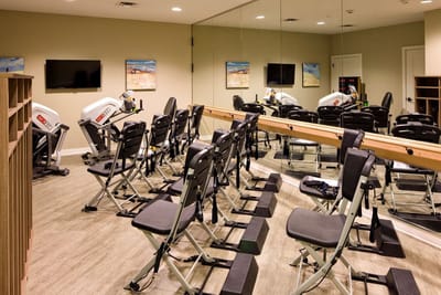 Interior view of a fitness area with exercise equipment