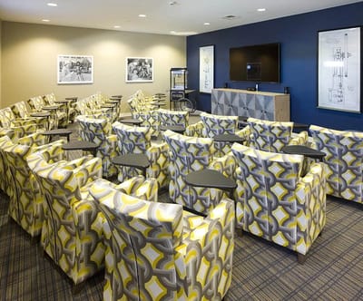 Interior common area with colorful seating